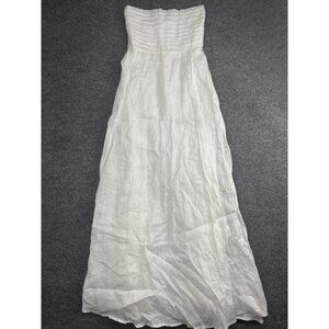 Lusana Dress Womens Medium White Linen Strapless Smocked Maxi Sundress Beach